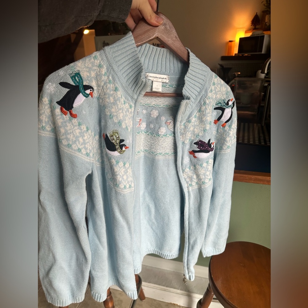 Christopher & Banks Light Blue Penguin Cardigan Sweater